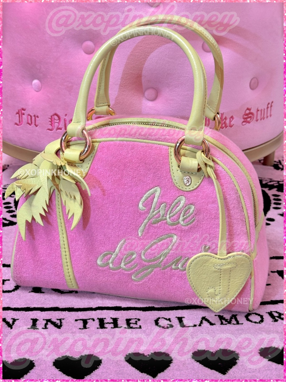 Vintage RARE Juicy Couture Pink & Green Isle De Juicy Bowler Bag 2005 P&G Era